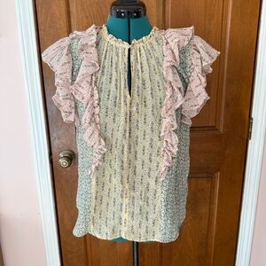 Rebecca Taylor La Vie Floral Color Block blouse Small